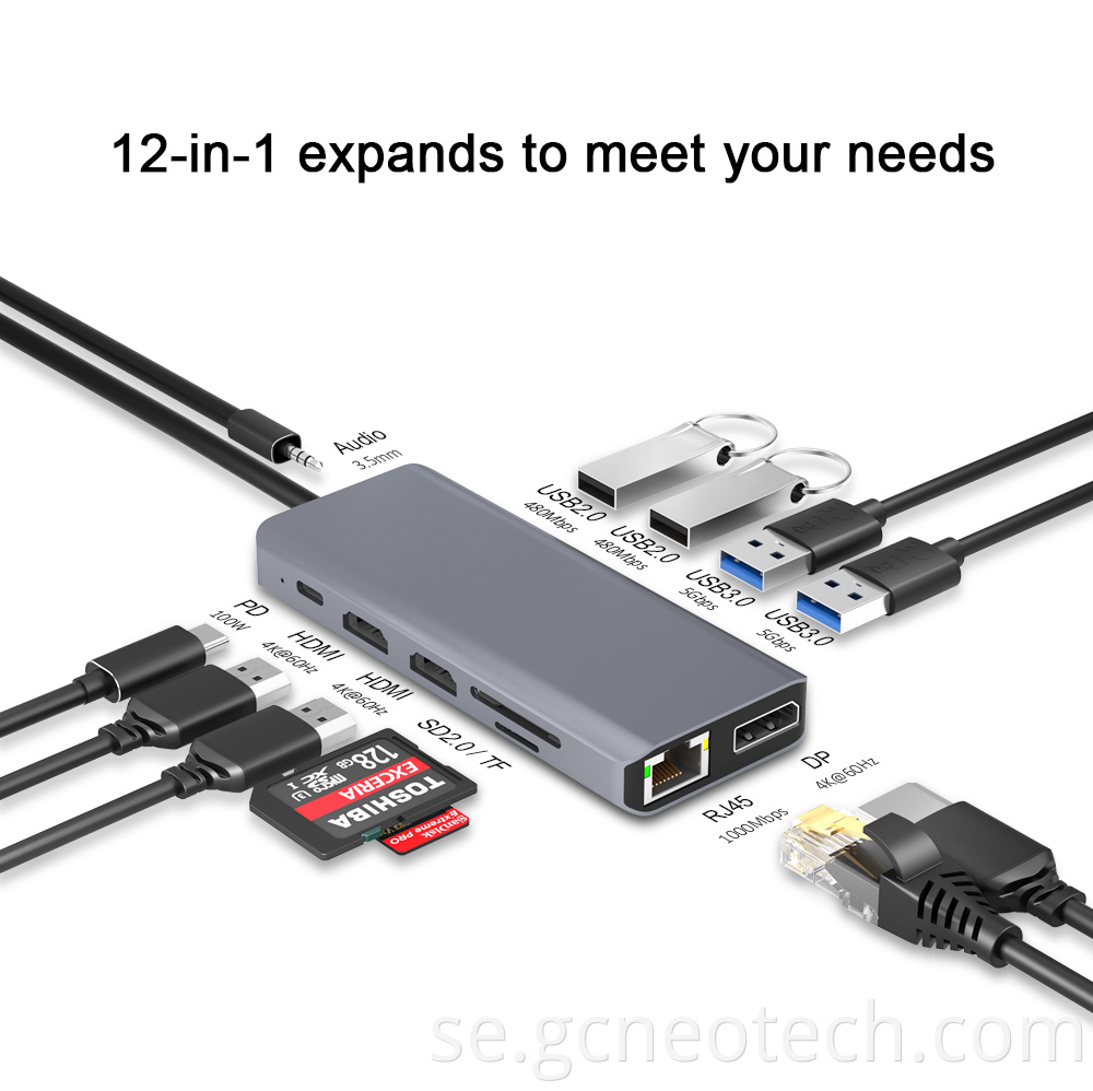 12-in-1 Docking Station Adapter Type C Laptop USB
